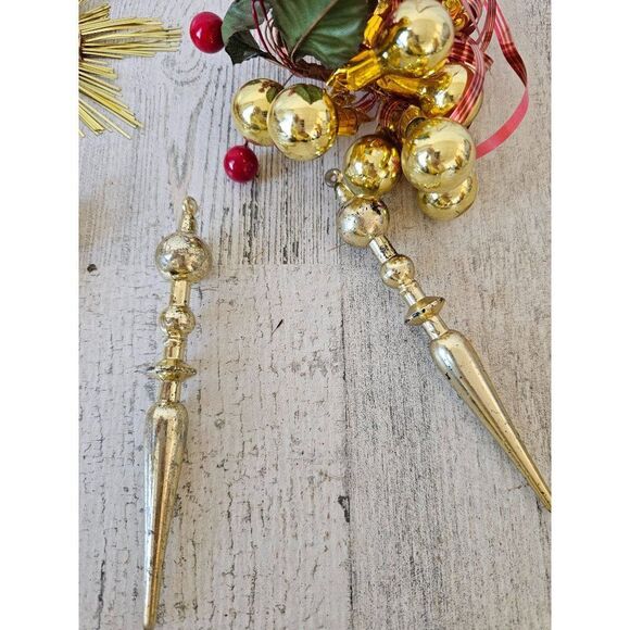 Vintage gold star ball set ornament Xmas tree long - Picture 3 of 10